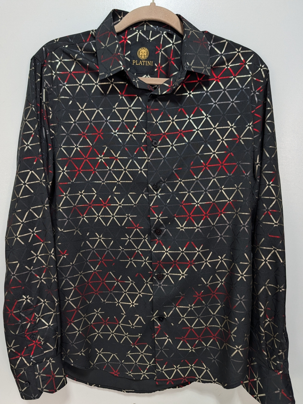 Platini Men's Black Geometric Print Long-Sleeve Shirt Jacket